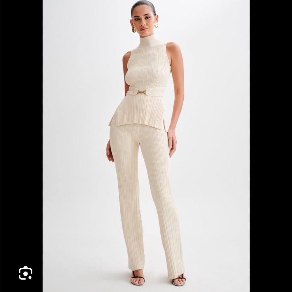 Tanya & chiara rib knit pant & high neck top in cream Meshki